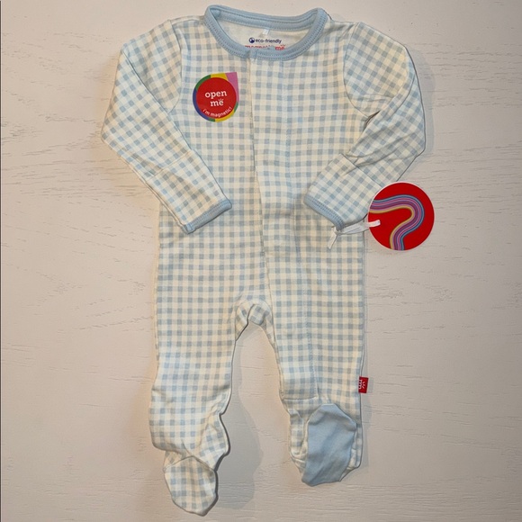 Magnetic Me Other - Magnetic Me Blue Gingham Footie Newborn 0-3 months